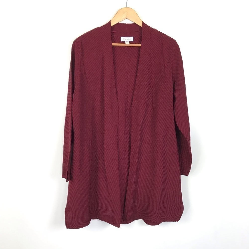 Charter Club Red Ribbed Duster Cardigan Large